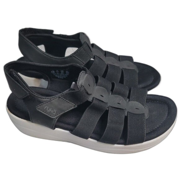 Ryka Women's Adjustable Wedge Sandals Aloha Black size 9.5W Strappy Cute Comfort - Picture 2 of 10